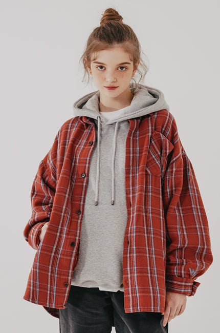 ダブルユーブイプロジェクト(WV PROJECT) Denish Long Check Shirt Redbrown JILS7441