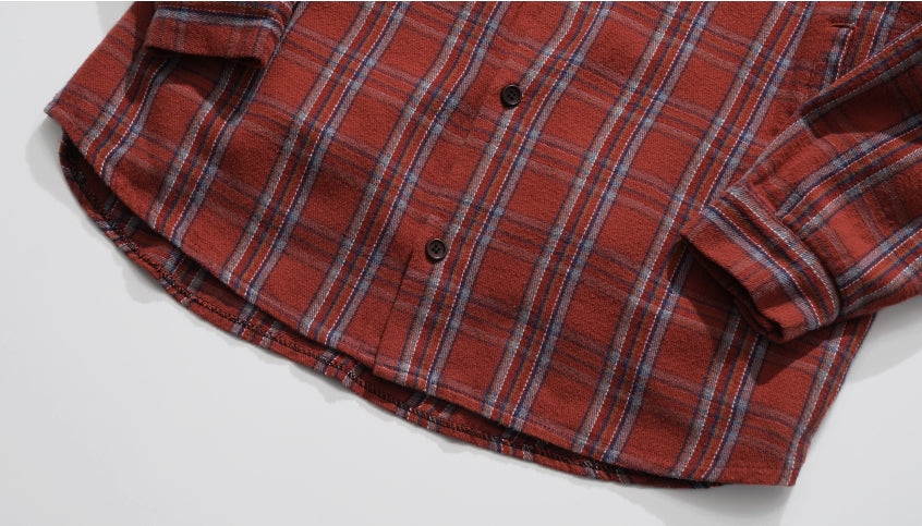 ダブルユーブイプロジェクト(WV PROJECT) Denish Long Check Shirt Redbrown JILS7441