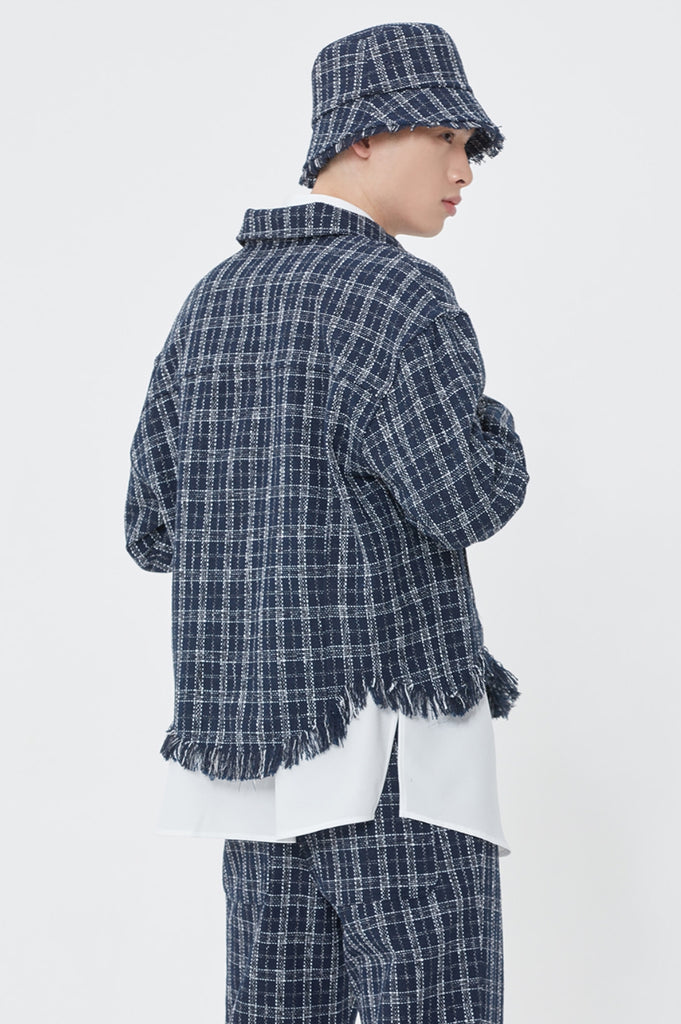 ロマンティッククラウン(ROMANTIC CROWN) TWEED TRUCKER JACKET_NAVY