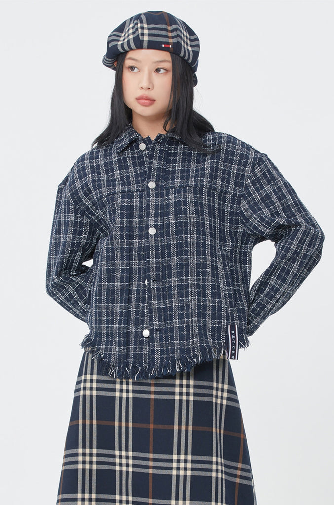 ロマンティッククラウン(ROMANTIC CROWN) TWEED TRUCKER JACKET_NAVY