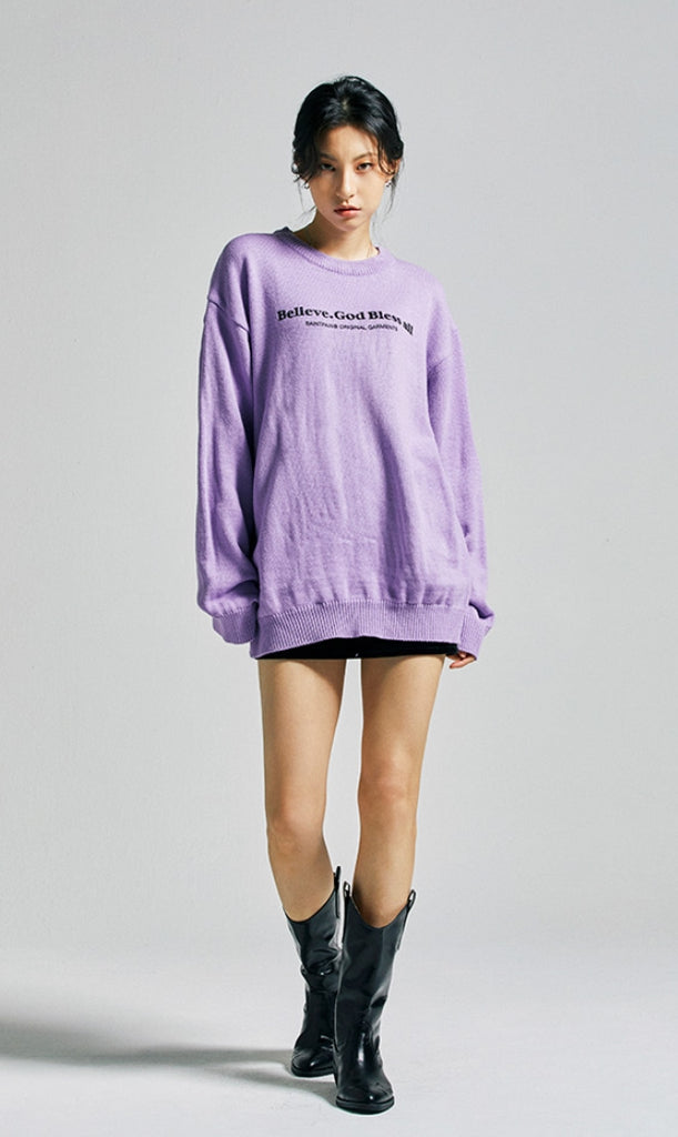 セイントペイン(SAINTPAIN)  SP Beileve Semi Over Knit-Light Purple
