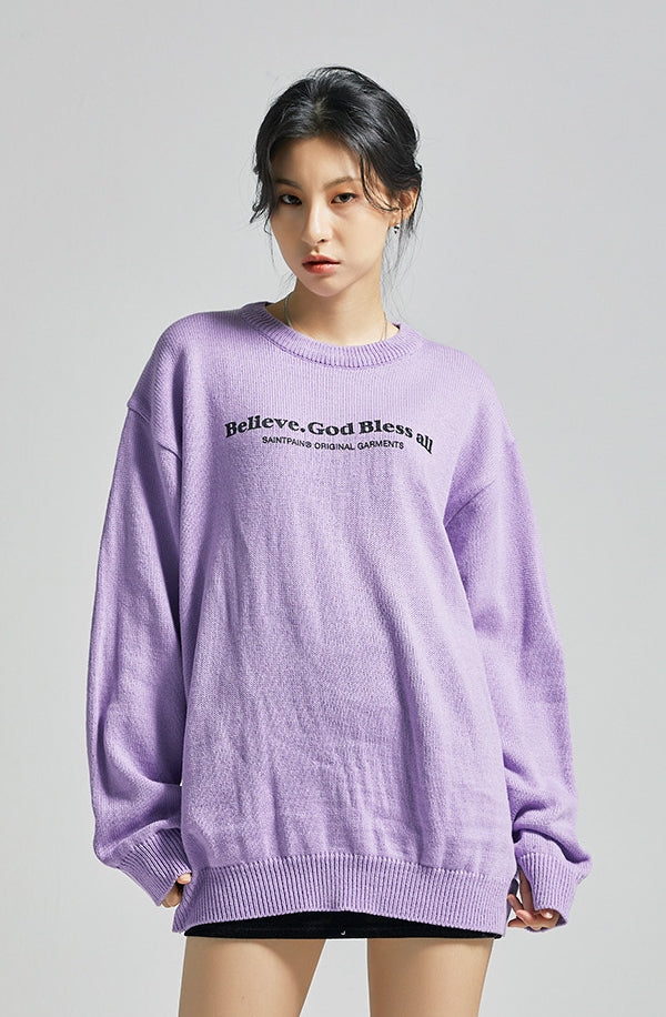 セイントペイン(SAINTPAIN)  SP Beileve Semi Over Knit-Light Purple