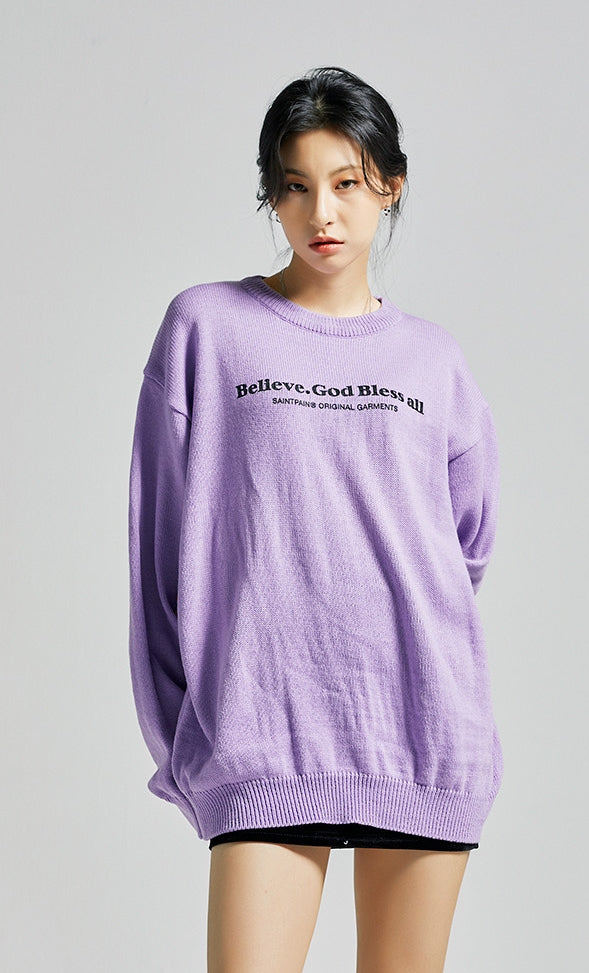 セイントペイン(SAINTPAIN)  SP Beileve Semi Over Knit-Light Purple