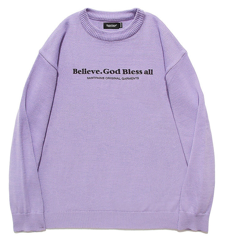 セイントペイン(SAINTPAIN)  SP Beileve Semi Over Knit-Light Purple