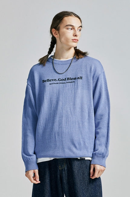 セイントペイン(SAINTPAIN)  SP Beileve Semi Over Knit-Light Blue
