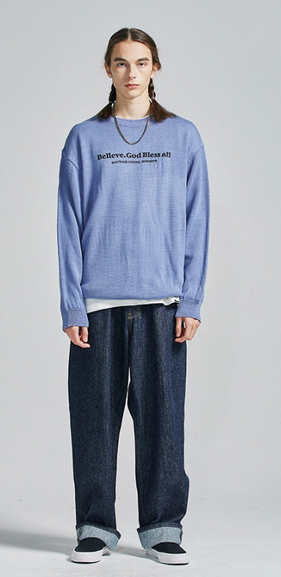 セイントペイン(SAINTPAIN)  SP Beileve Semi Over Knit-Light Blue