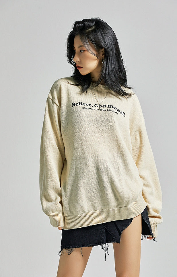セイントペイン(SAINTPAIN)  SP Beileve Semi Over Knit-Beige