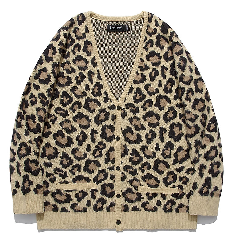 セイントペイン(SAINTPAIN)  SP Semi Over Leopard Cardigan-Beige