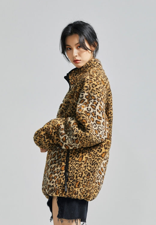 セイントペイン(SAINTPAIN)  SP Leopard Boa Fleece Zip Up Jacket-Yellow