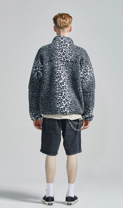 セイントペイン(SAINTPAIN)  SP Leopard Boa Fleece Zip Up Jacket-Gray