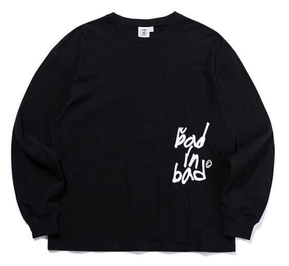 ベドインベド(BADINBAD)  SCRIBBLE LOGO POCKET LONG SLEEVE_BLACK