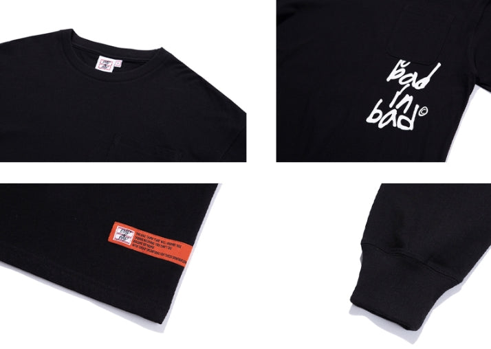 ベドインベド(BADINBAD)  SCRIBBLE LOGO POCKET LONG SLEEVE_BLACK