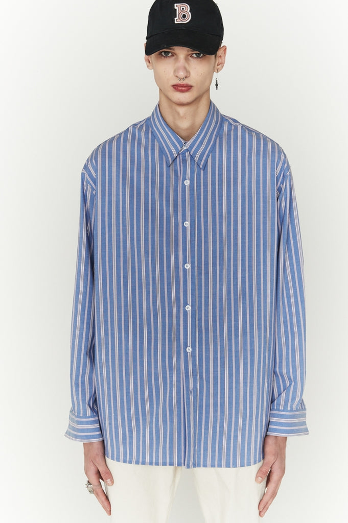 ORDINARY PEOPLE(オーディナリーピープル)  BLUE STRIPE CUTTING DETAIL SHIRTS