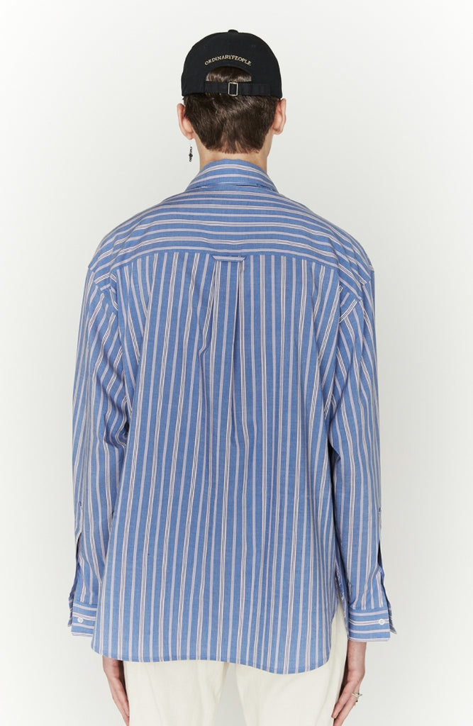ORDINARY PEOPLE(オーディナリーピープル)  BLUE STRIPE CUTTING DETAIL SHIRTS