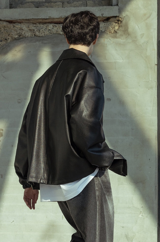 マスノウン(MASSNOUN)  VEGAN LEATHER OVER ZIP-UP JACKET MSOLJ002-BK