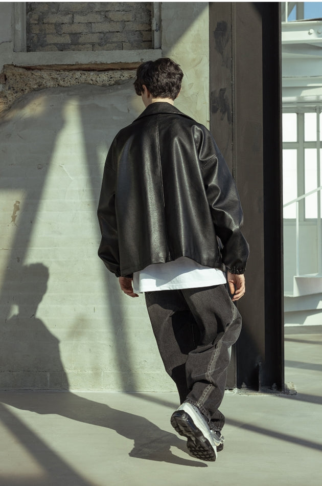 マスノウン(MASSNOUN)  VEGAN LEATHER OVER ZIP-UP JACKET MSOLJ002-BK