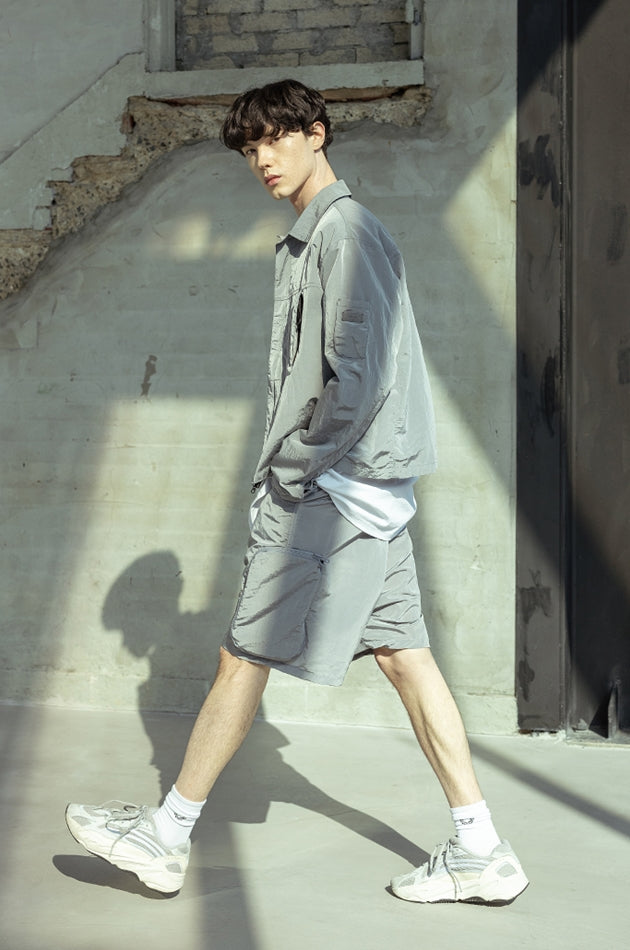 マスノウン(MASSNOUN)  CROPPED NYLON JACKET MSOJK003-GY