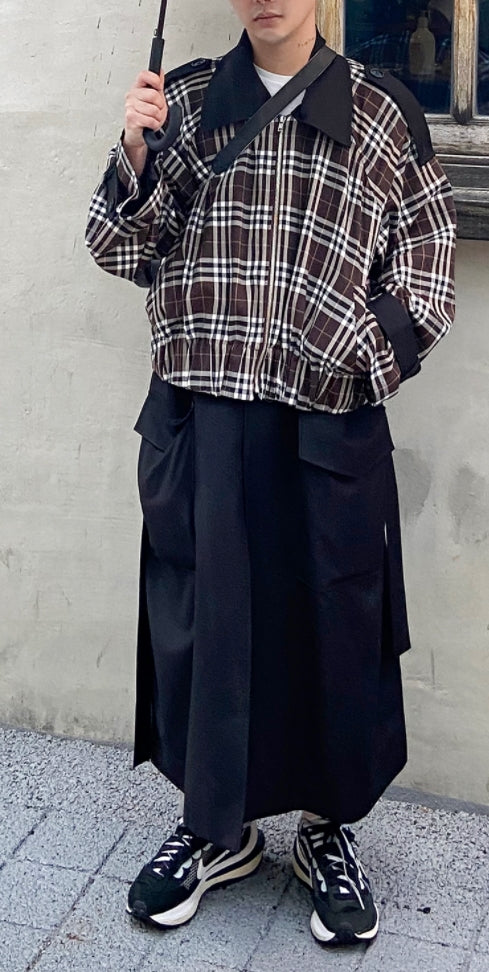 A-WENDE(オウェンド) Plaid Crop Trench coat / black