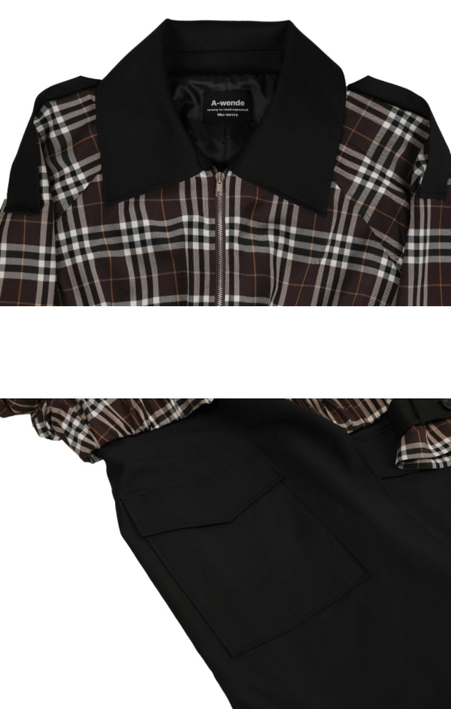 A-WENDE(オウェンド) Plaid Crop Trench coat / black
