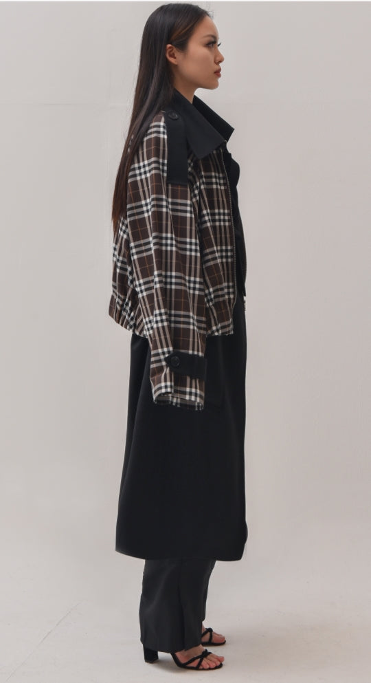 A-WENDE(オウェンド) Plaid Crop Trench coat / black