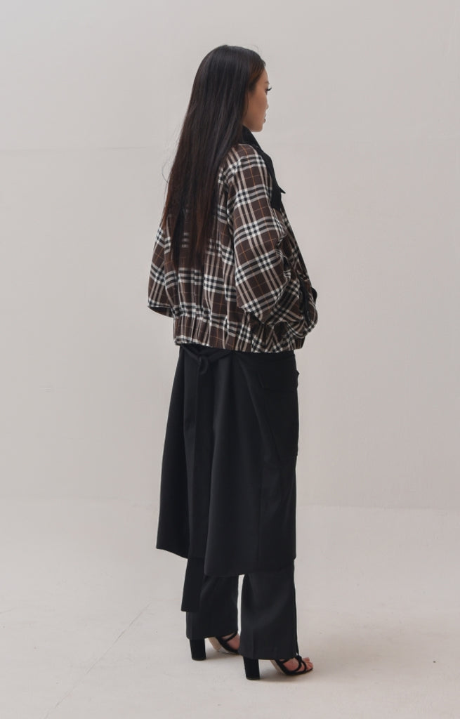 A-WENDE(オウェンド) Plaid Crop Trench coat / black