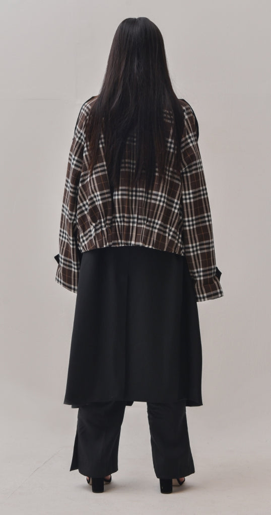 A-WENDE(オウェンド) Plaid Crop Trench coat / black