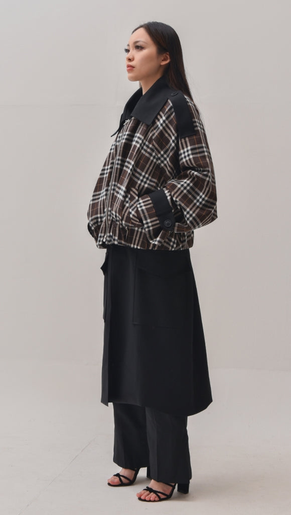A-WENDE(オウェンド) Plaid Crop Trench coat / black
