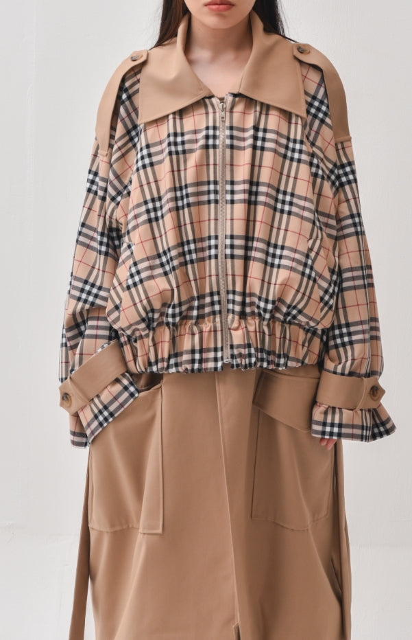 A-WENDE(オウェンド) Plaid Crop Trench coat / brown