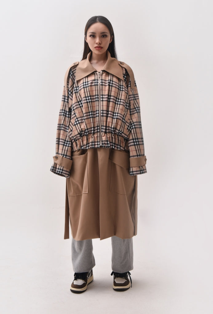 A-WENDE(オウェンド) Plaid Crop Trench coat / brown