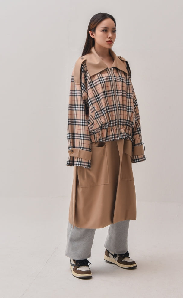 A-WENDE(オウェンド) Plaid Crop Trench coat / brown
