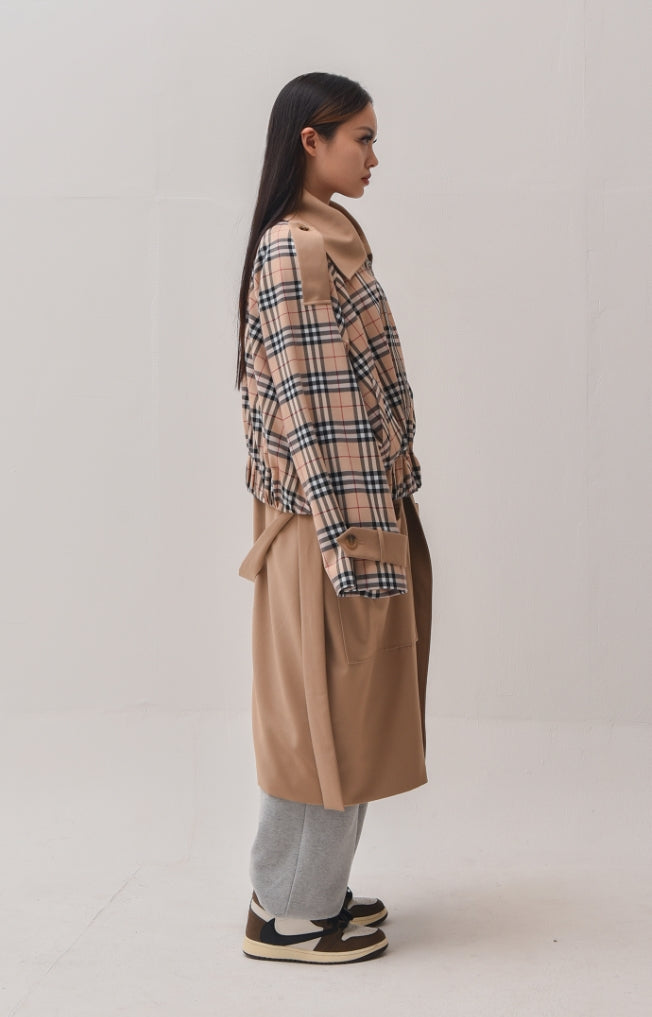 A-WENDE(オウェンド) Plaid Crop Trench coat / brown