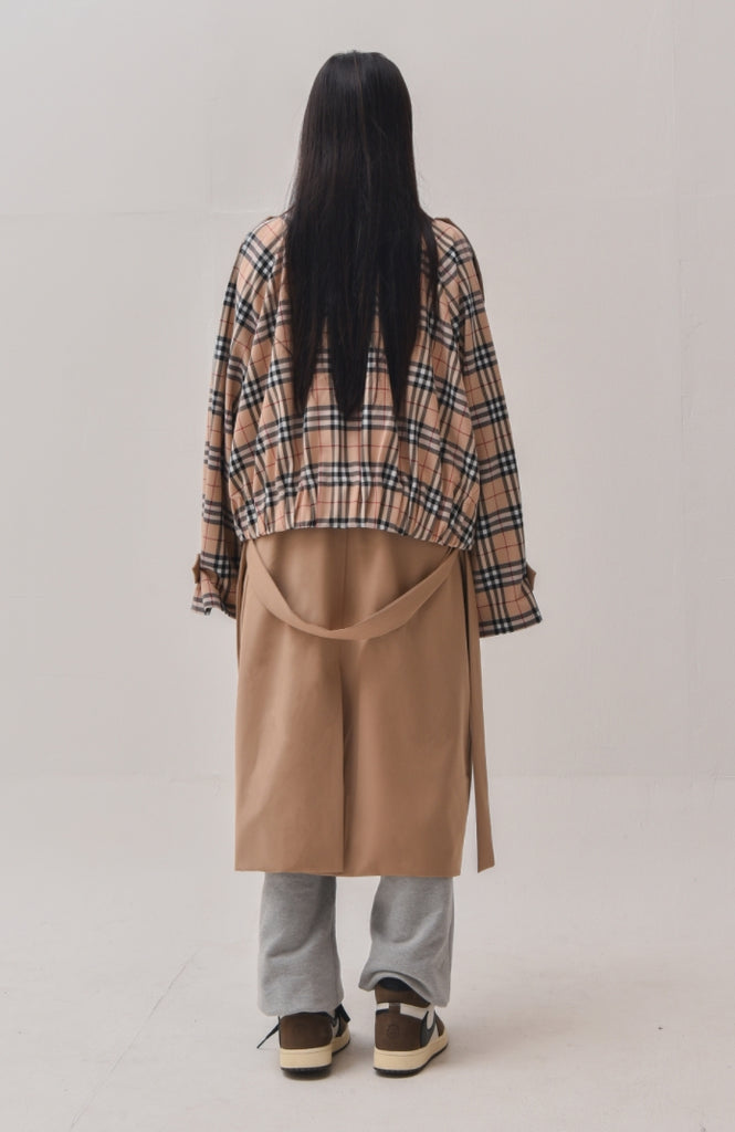 A-WENDE(オウェンド) Plaid Crop Trench coat / brown