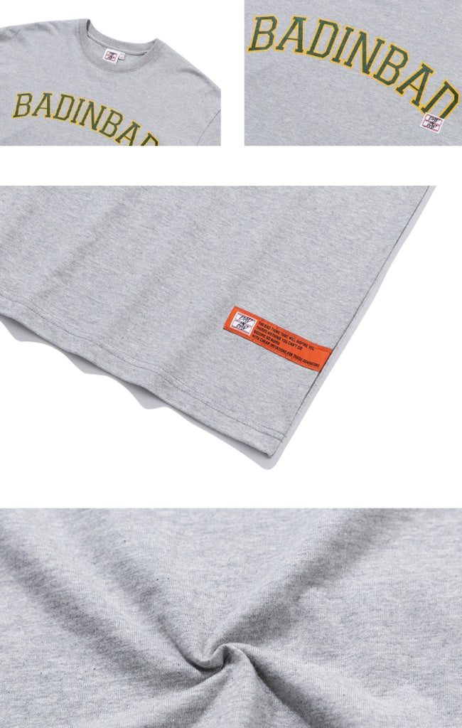 ベドインベド(BADINBAD) COLLEGE FONT LOGO TEE_GREY