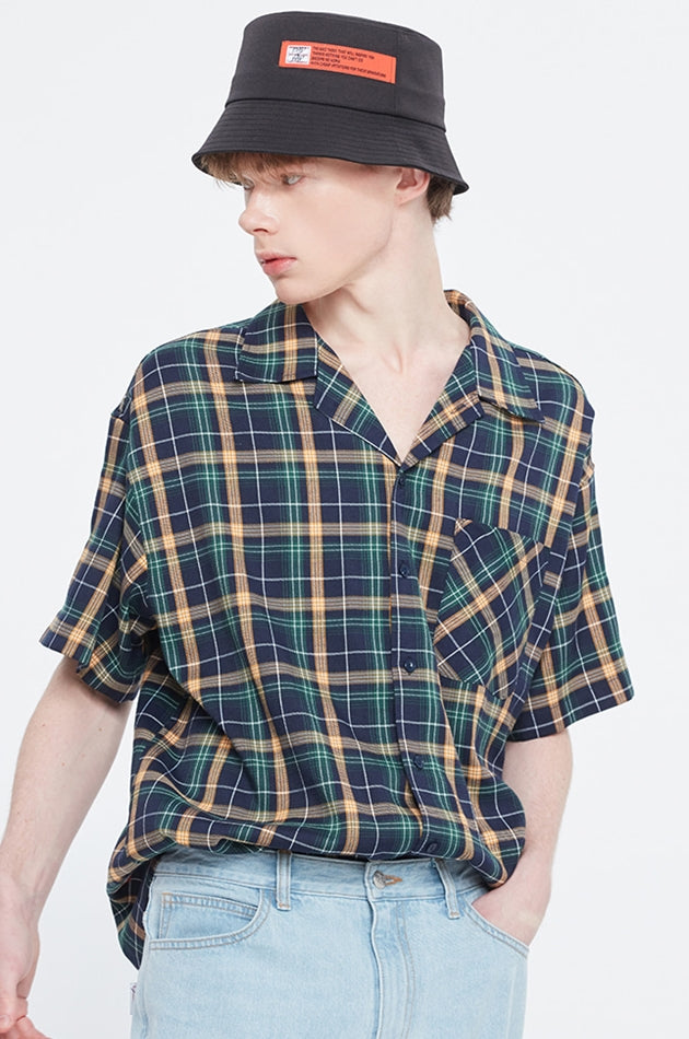 ベドインベド(BADINBAD)   SQUARE CHECK POCKET SHIRT_NAVY