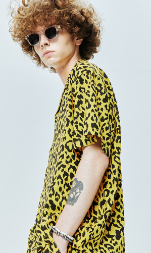 セイントペイン(SAINTPAIN)  SP LOOSE FIT LEOPARD LINEN SHIRTS-YELLOW