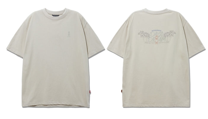 ダブルユーブイプロジェクト(WV PROJECT) Palm tree short-sleeved T-shirt gray beige JIST7503