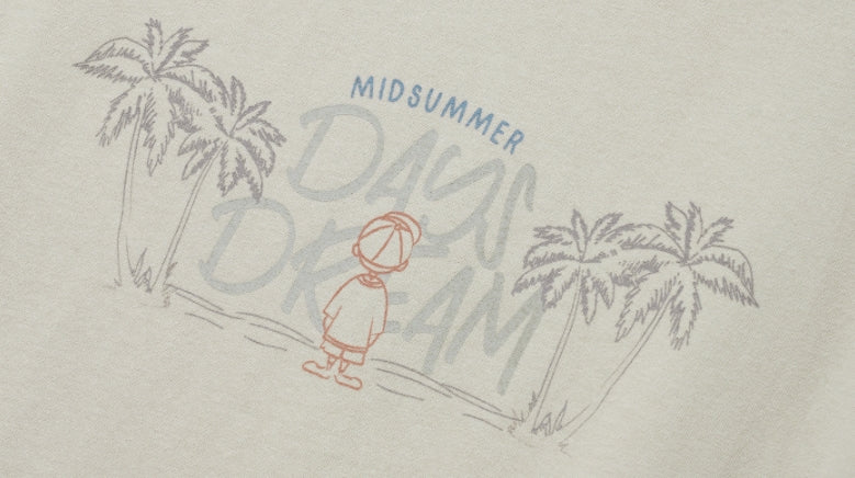 ダブルユーブイプロジェクト(WV PROJECT) Palm tree short-sleeved T-shirt gray beige JIST7503