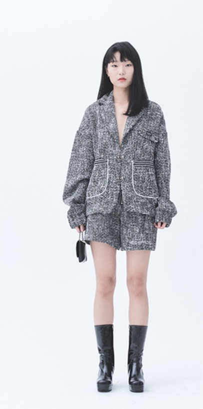 オージーオーディー(OZOD) TWEED DROP BLAZER_BLACK