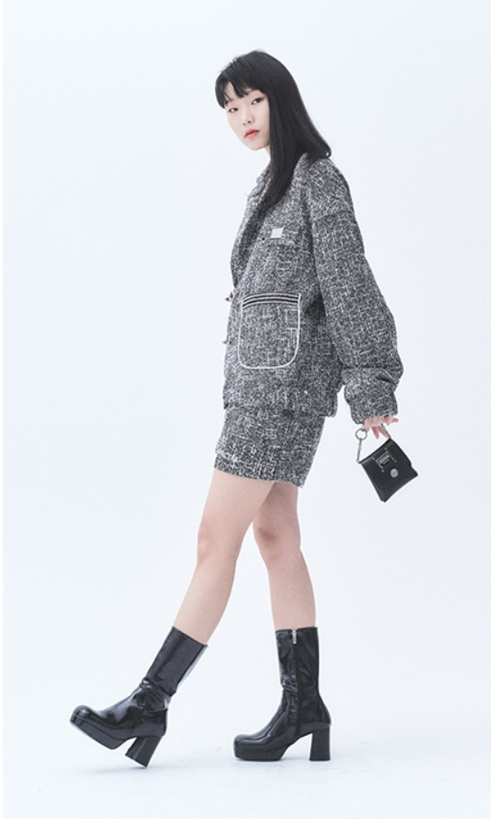 オージーオーディー(OZOD)  TWEED SHORTS_BLACK