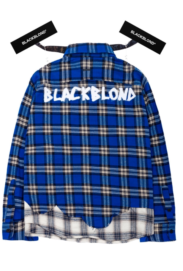 ブラックブロンド(BLACKBLOND)  BBD Graffiti Logo Layered Check Shirt (Blue)