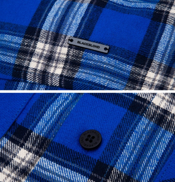 ブラックブロンド(BLACKBLOND)  BBD Graffiti Logo Layered Check Shirt (Blue)