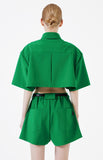 イーエスシースタジオ(ESC STUDIO) Stud crop pad shirt jacket (green)