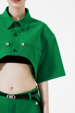イーエスシースタジオ(ESC STUDIO) Stud crop pad shirt jacket (green)