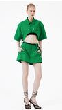 イーエスシースタジオ(ESC STUDIO) Stud crop pad shirt jacket (green)