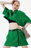 イーエスシースタジオ(ESC STUDIO) Stud crop pad shirt jacket (green)