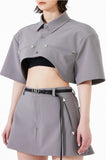 イーエスシースタジオ(ESC STUDIO)  Stud crop pad shirt jacket (grey)