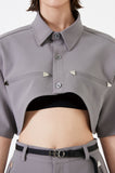 イーエスシースタジオ(ESC STUDIO)  Stud crop pad shirt jacket (grey)