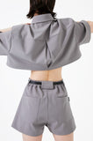 イーエスシースタジオ(ESC STUDIO)  Stud crop pad shirt jacket (grey)