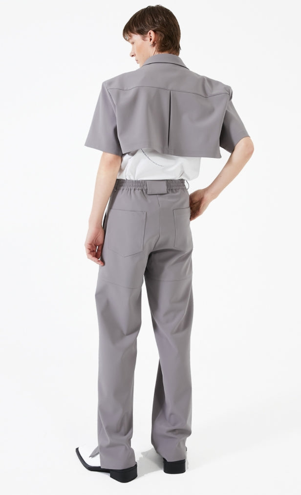 イーエスシースタジオ(ESC STUDIO)  Stud crop pad shirt jacket (grey)