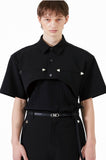 イーエスシースタジオ(ESC STUDIO)  Stud crop pad shirt jacket (black)
